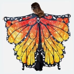 New Women’s Flame Orange Full Body Monarch Butterfly Wings Costume Cape